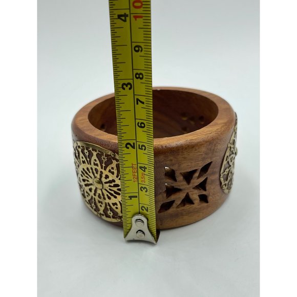70's  Vintage Wooden Brass Bangle - Picture 5 of 6